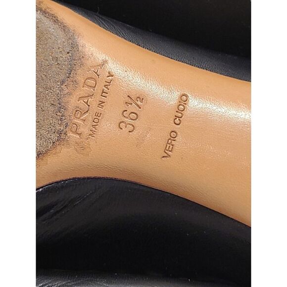 PRADA Ladys Shoes Black Leather Big Stitch Kitten Block Heels Quiet Luxury | 36½ - Picture 12 of 16
